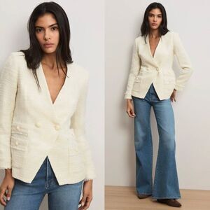 NWT Veronica Beard Yves Tweed Jacket Dove Size 8